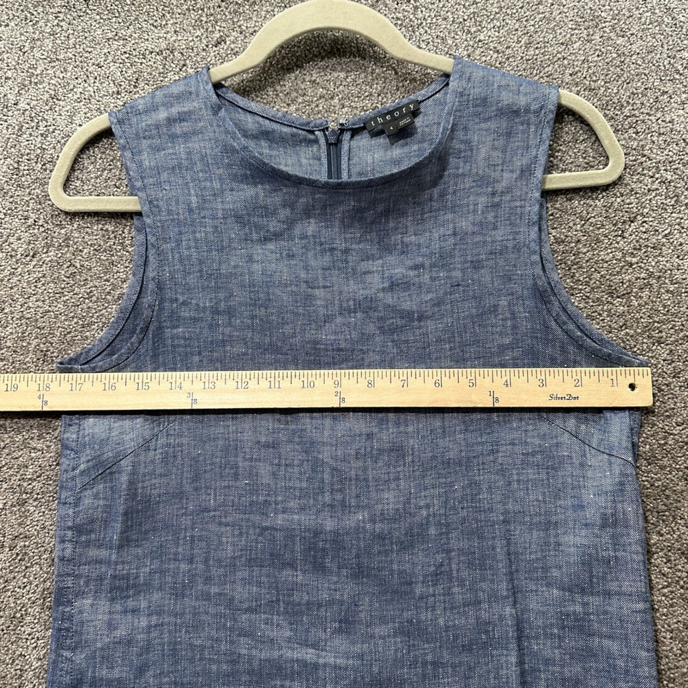 Theory Adraya Blue Linen Blend Sleeveless Shift Mini Dress Size 4 Coastal Summer - Picture 4 of 11